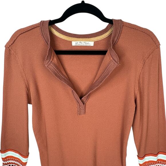 We the Free Mikah Henley Top Womens XL Layering Cuff Waffle Knit Notch Neck - Picture 2 of 10